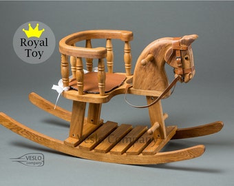 Traditional English Royal Rocking Horse - Hand Carved Rocking Horse - Wooden Oak Rocking Horse - Wood Baby Horse - Handmade Wood Horse Toy