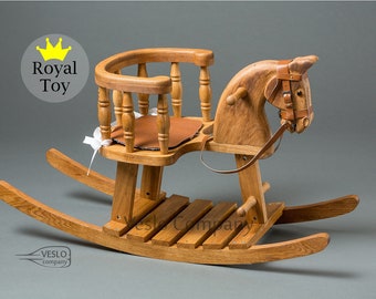 Traditional English (Royal) Rocking Horse - Hand Carved Rocking Horse - Wooden Oak Rocking Horse - Wood Baby Horse - Handmade Wood Horse Toy