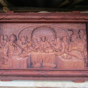 Carved Wooden Icon - The Last Supper -3D icon - Secret Dinner Jesus and Students - Wooden religious picture - Christian Religious icon