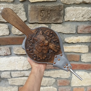 Our Novelty &quot;Wild Lynx&quot; - Solid Oak Wood Fireplace Bellows with leather band - Wood Leather Air Blower for Fireplace Woodstove Fire Pit Tool