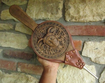 LA NOSTRA NOVITÀ Medusa - Soffietto in legno massello di rovere - Soffietto in legno intagliato "Gorgona Medusa" della mitologia greca - Soffiatore per legno - Soffietto per camino in legno fatto a mano