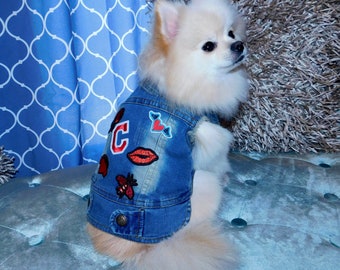 Custom Denim Dog Vest | Dog Jean Jacket | Personlaized Denim Dog Vest With Patches | Custom Dog Apparel | Dog Jacket