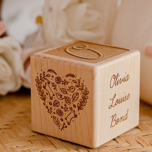 Personalized Pretty Baby Gift Wooden Cube New Baby Girl Engraved Baby Keepsake Timeless Gift Block Nursery Decor, Image Font #6