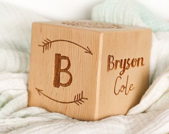 Nursery Decor Block, First Birthday Gift, Wooden Baby Block, Unique Baby Gift, New Parents Gift Personalized Baby Name, Be The Change Design