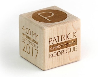 Baby Gift/decor for Mid-Century Modern Nursery Gift Newborn Baby Gift Block Customized Baby Block Engraved stats Block New Parents, Modern