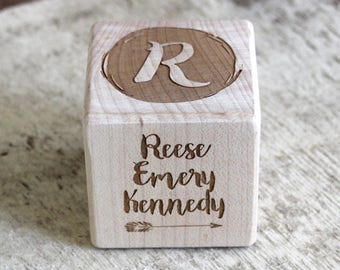 New Baby Gift Engraved baby block Baby Boy or Girl Personalized Gift Newborn Gift Wood Birth Stat Block Custom Baby Block Engraved, Swirl
