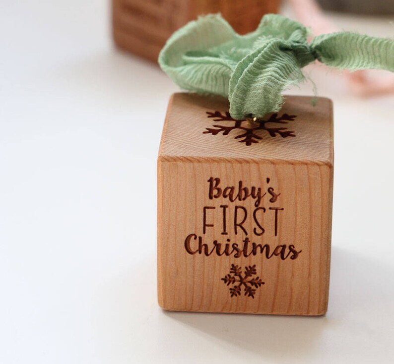 Baby's First Christmas Snowflake Ornament Custom Block Hanging Cedar Wood Ornament for New Baby Gift for New Family Baby, Snowflake Design image 6