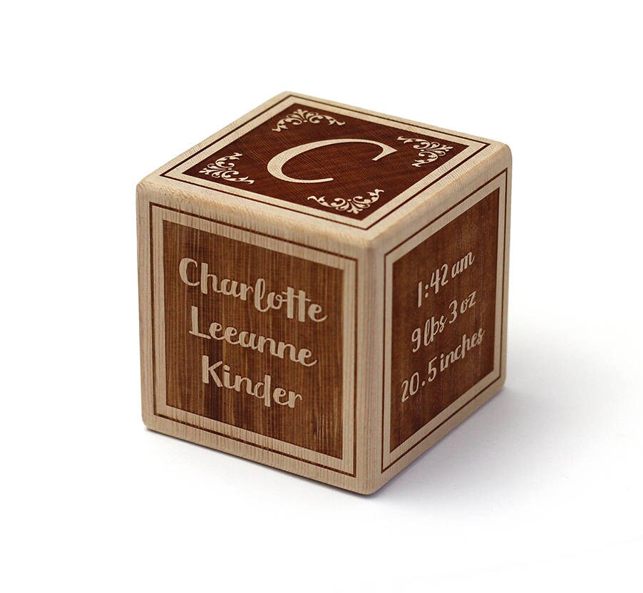 Baby Block New Parents Gift Personalized Gift for New Baby Gift Wood Baby Block Customized Engraved Reverse Style, Top Detail Reverse