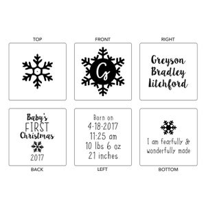 Baby's First Christmas Snowflake Ornament Custom Block Hanging Cedar Wood Ornament for New Baby Gift for New Family Baby, Snowflake Design image 2