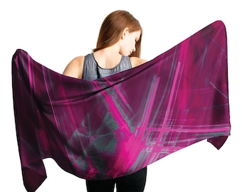 Lightweight Magenta Scarf Satin Charmeuse 'Magenta Midnight' Abstract