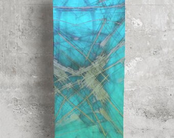 Turquoise Blue Scarf, Women's Satin Scarf, Lightweight Abstract Charmeuse Scarf ‘Caribbean Ocean'