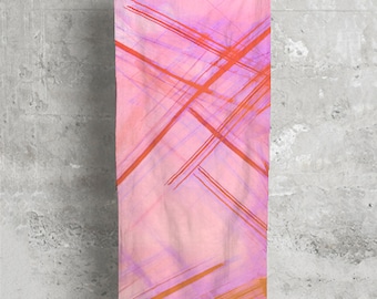 Sunset Pink Rose Satin Charmeuse Scarf "Serenity" Trendy Abstract Wrap
