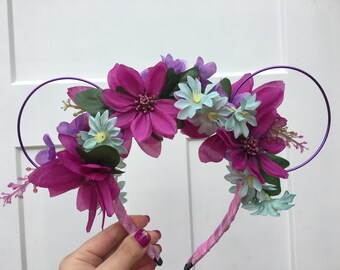 Floral Purple Wire Minnie Mouse Ears Headband