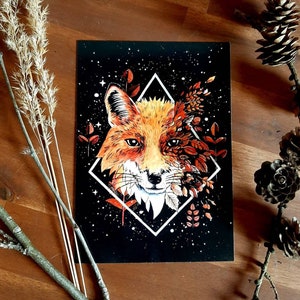 Fox Postcard Watercolor Birthday Card Greeting Card Forest Leaves Forest Fox