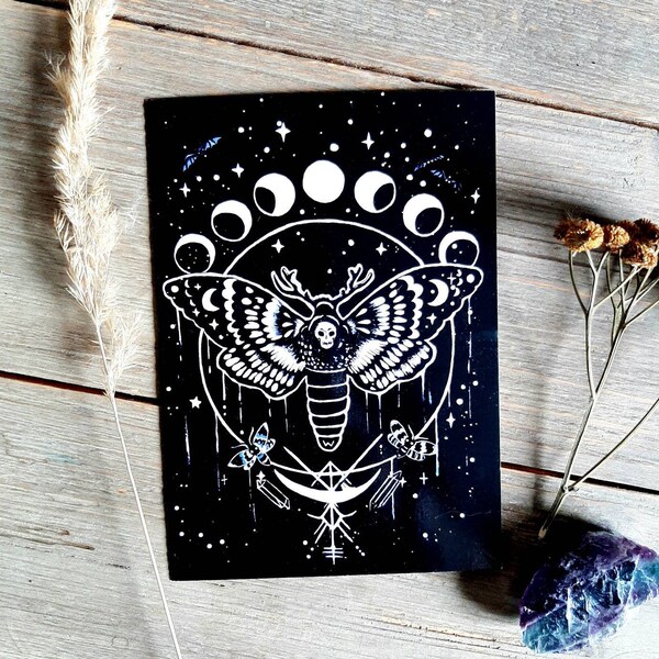 Moth Gothic postcard, greeting card, night owls, moon phases, moonchild, moon