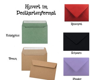 Briefumschlag, Kuvert für Postkarten, nassklebend / selbstklebend,  C6/B6, farbig, 1 Stück