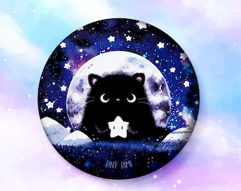 Kawaii Cat Magnet, Fridge Magnet, Stars, Moon, Galaxy, Tomcat Moo, Button Magnet