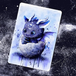 Carte de Pâques dragon tout doux velouté, dragon doux dans un oeuf de dragon, carte postale aquarelle, carte de voeux naissance