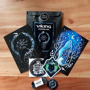 Viking surprise bag, mystery bag, Vikings, postcards, stickers, magnet