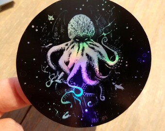 Cthulhu Sticker, Hologram Sticker Squid, Octopus, Holographic, H.P. Lovecraft