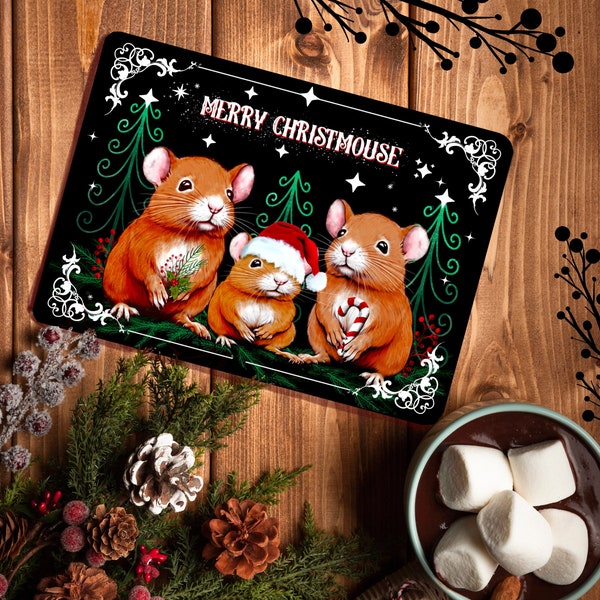 Süsse Weihnachtskarte mit Mäusen, Postkarte, Merry Christmouse, samtig weich