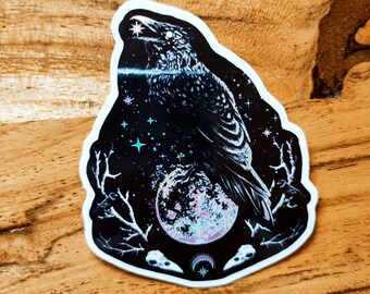Gothic Crow, Holo Sticker, Hologram Raven Sticker, Holographic, Moonlight, Halloween