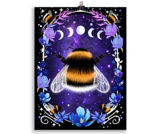 Bummel Hummel Poster, A4, A3, 50 x 70, 60 x 90, Gothic Moon Phases Bees Print, XXL, matt velvety finish