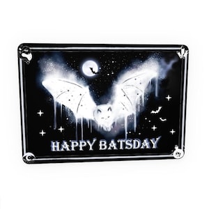 Gothic Geburtstagskarte, Happy Batsday mit Fledermaus und Mond, Postkarte