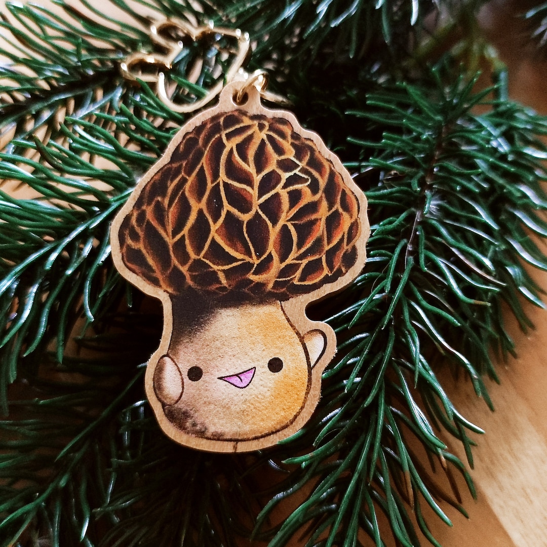 Mushroom Keychain Made of Wood Morel Cherry Wood Printed on Etsy