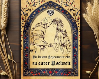 Biglietto di auguri per matrimonio medievale, cartolina per giochi di ruolo, con busta opzionale
