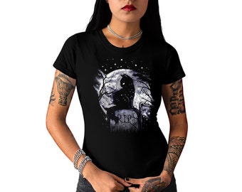 Gothic Galaxy Katzen Shirt für Damen, Mond und Sterne,BITTE SEPARAT BESTELLEN