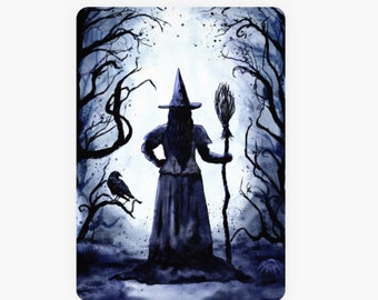 Wicked Witch witch postcard, watercolor style gothic, witchcraft greeting card