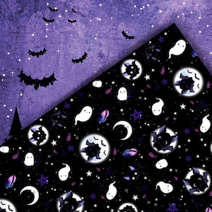 Boos and Bats Gift Wrap, 5 Gift Sheets, Bats and Ghosts, Moons, 42 cm x 60 cm