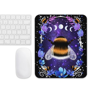 Mystical bumblebee mouse pad, gothic bee mouse pad, textile fabric, 18 x 22, portrait, print on demand