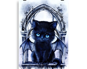 Demon Cat Lilith Poster, A4, A3, 50 x 70, 60 x 90, Gothic, Batcat, Print, XXL, velvety finish