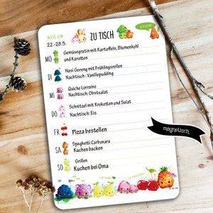 Süsser Menüplaner Whiteboard Magnetschild, DIN A4, Kawaii Foods Essensplaner, abwischbar und nachhaltig