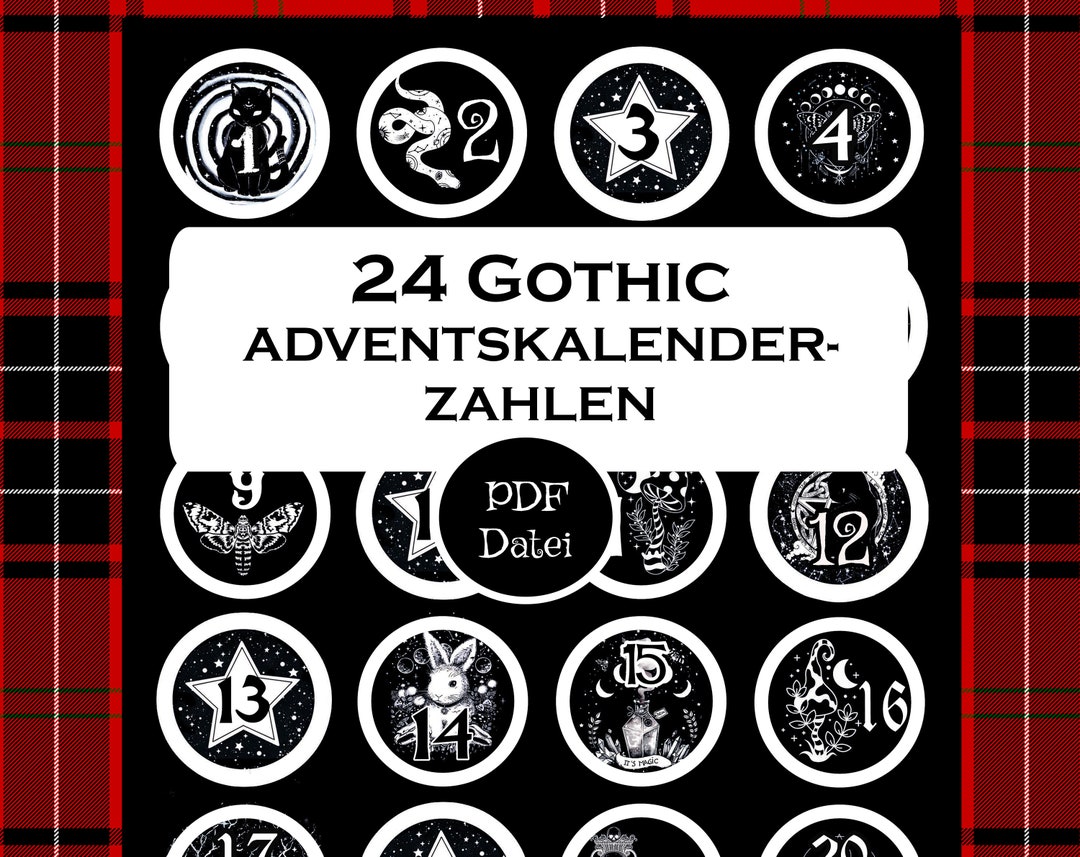 24 Gothic Advent Calendar Numbers Download PDF Digital Etsy