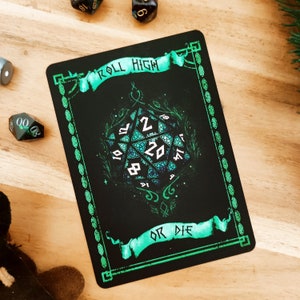 Cartolina con dadi celtici D20 per gioco di ruolo, Tira alto o muori, Gioco di ruolo, Da tavolo, con frase, Gioco da tavolo