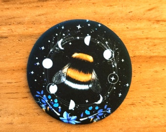 Hummel Magnet, mystisch, Gothic Mond und Blumen Kühlschrankmagnet, Biene