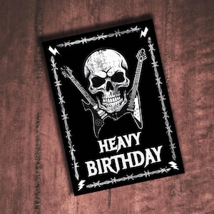 Heavy Metal Skull Verjaardagskaart, Ansichtkaart voor Metalheads Heavy Verjaardag, Rocker, Gitaren