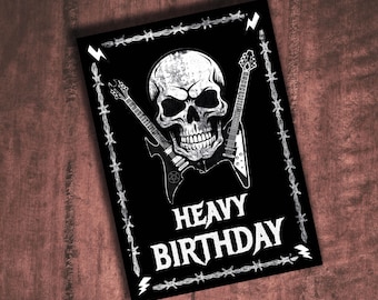 Heavy Metal Skull Birthday Card, Postcard for Metalheads, Heavy Birthday, Rockers, Guitars