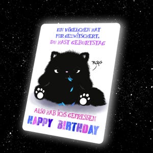 Lustige Geburtstagskarte mit Katze | Happy Birthday || kawaii | schwarze kawaii Katze | Postkarte optional mit Kuvert