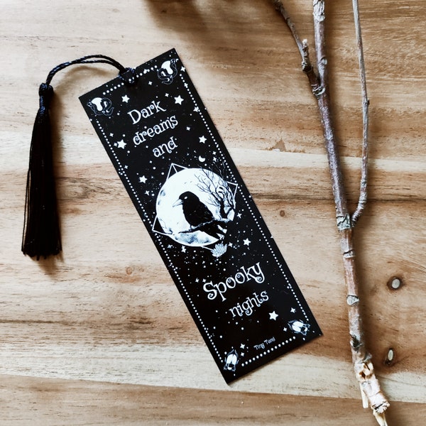 Crow bookmark, printed on both sides, gothic psycho cat