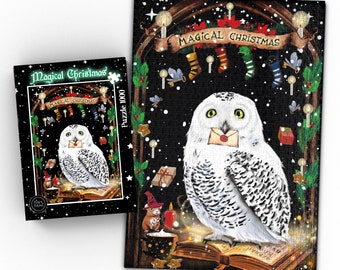 Magical Christmas White Owl 1000 pieces, owl post, Christmas, Christmas stocking, magic school