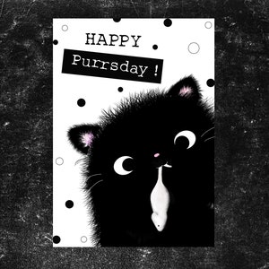 Birthday postcard cat | Happy Purrsday | Tomcat Moo | kawaii | black cat | Birthday card