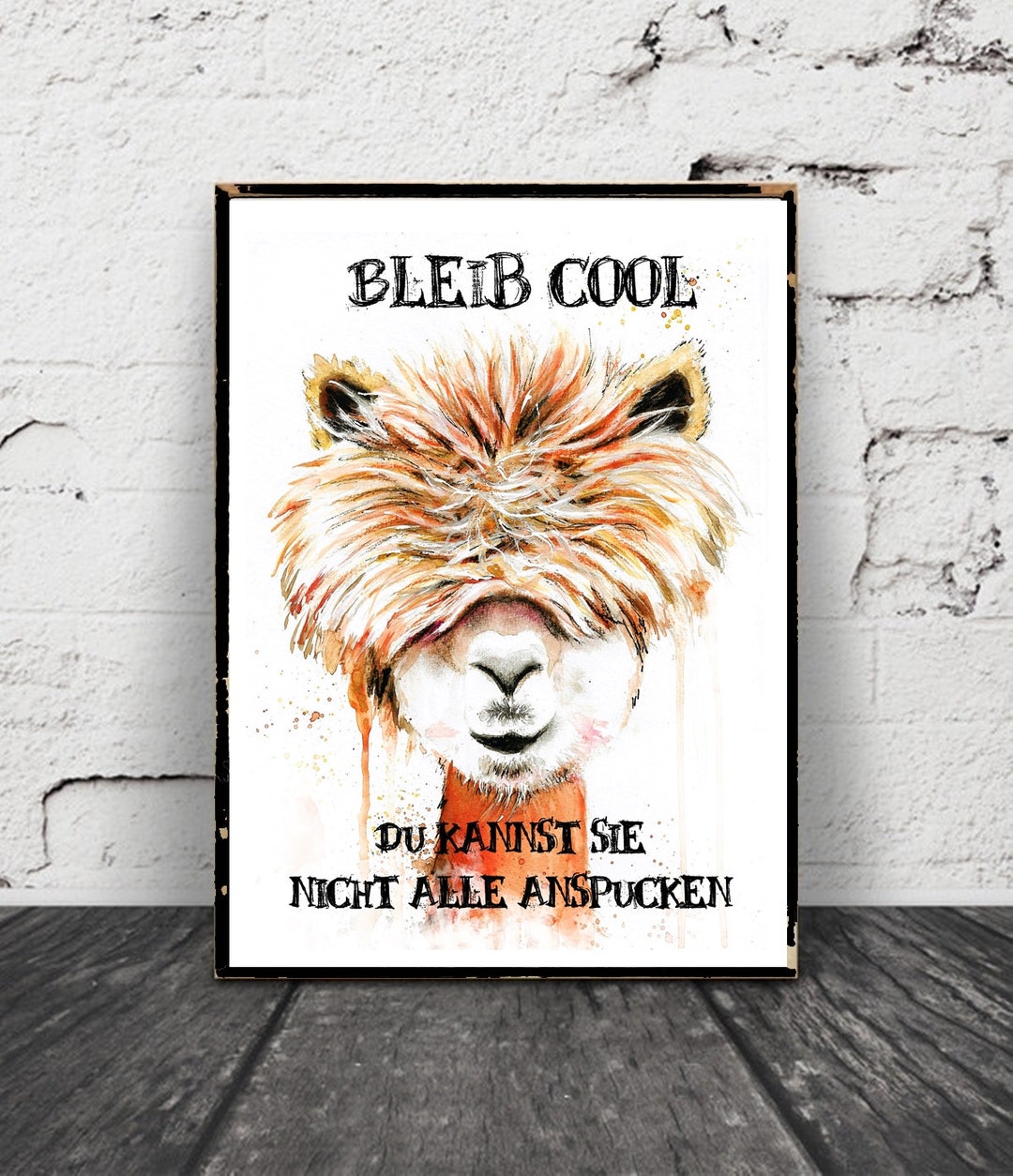 Alpaka Aquarell Poster Bleib cool du kannst sie nicht alle Etsy.de