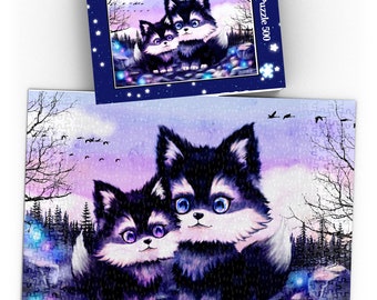 Cute wolves puzzle 500 pieces, wolf brothers, friends, siblings, husky dog