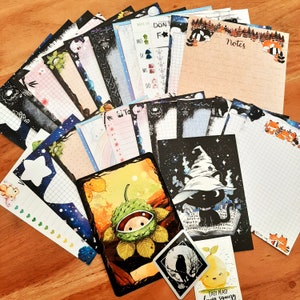 Sample Pack, Muster Set, Jeweils 1 Blatt von allen A5 und A6 Notizblöcken, 2 Postkarten, 2 Sticker, Examples