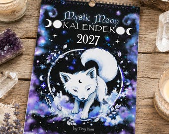 MYSTIC MOON Gothic Wandkalender 2027 für Deutschland und Österreich mit Mondphasen, Feiertagen, Wiccafesten, DIN A4 21 x 30 cm