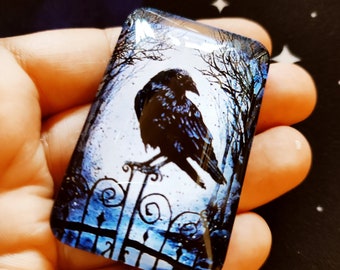 Gothic crow magnet, glass magnet, cover minder, 5x 3.5 cm, fridge magnet